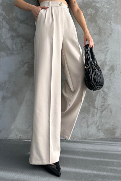 Balenbi Women's Pleated High Waist Wide Leg Stretch Fabric Palazzo Pants 1139