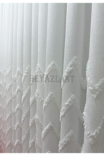 BEYAZLANT NADİR KETEN PONPON PÜSKÜL SAÇAKLI AĞIR GRAMAJLI 1/3 SIK PİLELİ TÜL ...