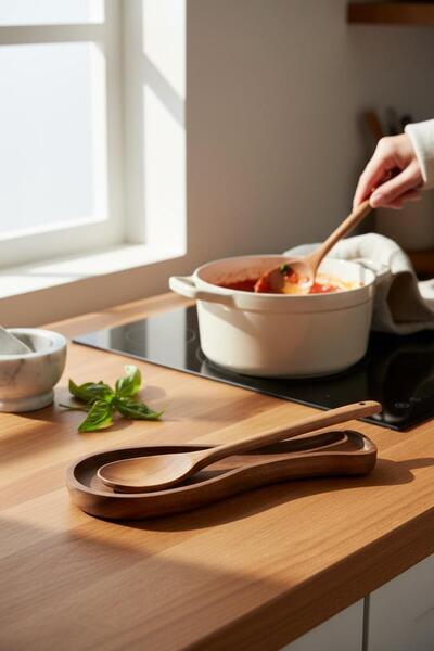 Shila Wooden Countertop Dirty Spoon Rest/ Spoon Holder