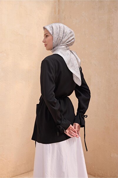 Belli Silver Gray Ethnic Pattern Tivil Pure Silk Scarf-Kvs0768