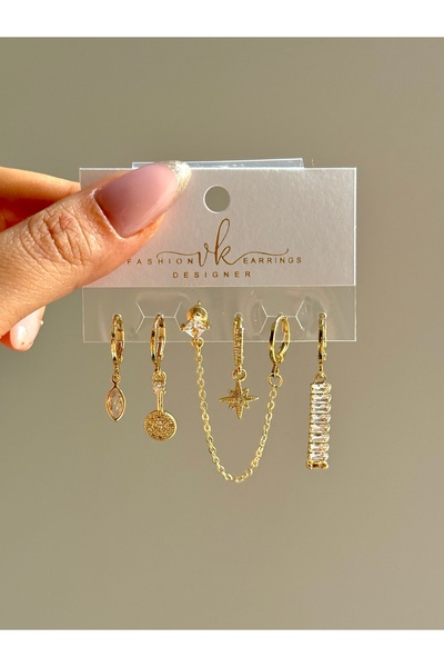 YOUES JEWELRY ÇELİK KADIN 6'LI KÜPE SETİ 14K RENK GOLD