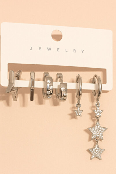 Lanuna Gümüş Yıldız Taşlı Küpe Seti