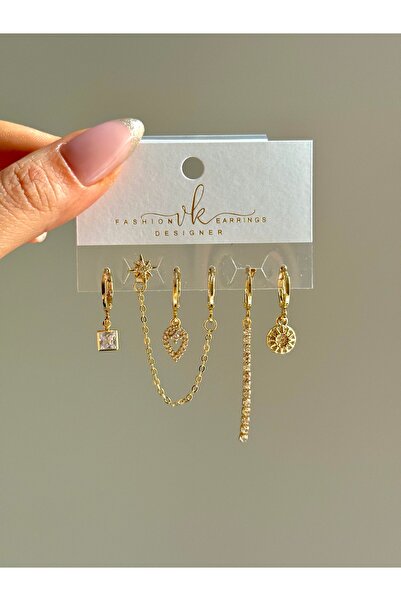 YOUES JEWELRY ÇELİK KADIN 6'LI KÜPE SETİ 14K RENK GOLD