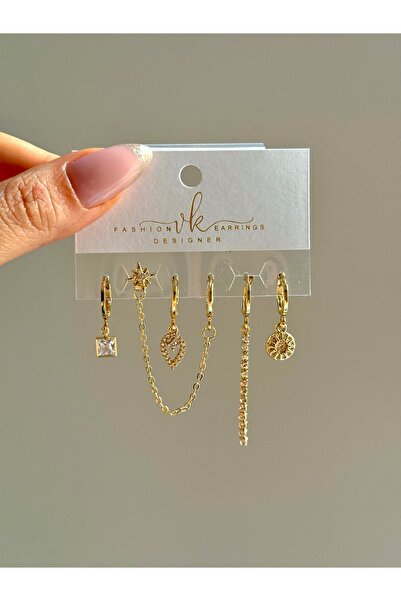 YOUES JEWELRY ÇELİK KADIN 6'LI KÜPE SETİ 14K RENK GOLD