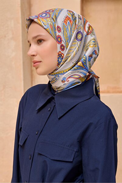 Belli Silver Blue Ethnic Pattern Tivil Pure Silk Scarf-Kvs0756