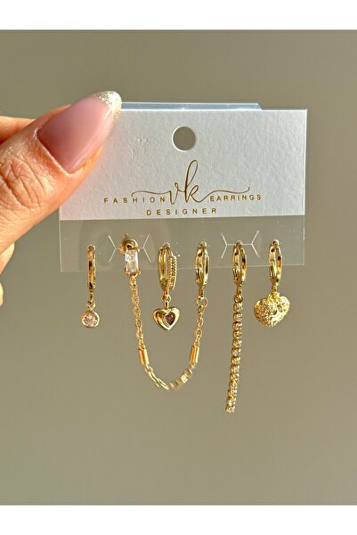 YOUES JEWELRY ÇELİK KADIN 6'LI KÜPE SETİ 14K RENK GOLD