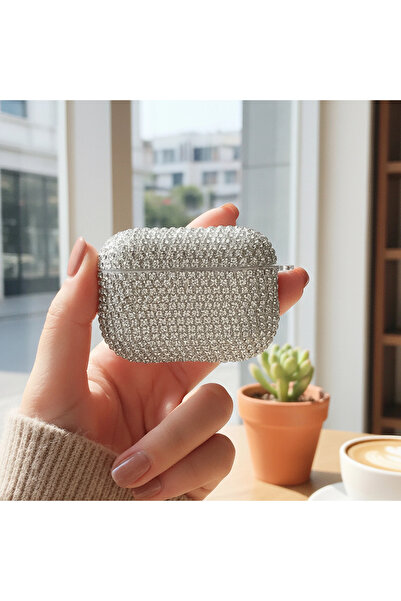 CaseOnn حافظة Apple AirPods Pro الجيل الثاني بلون الفضة اللامعة مع حجر الكريستال