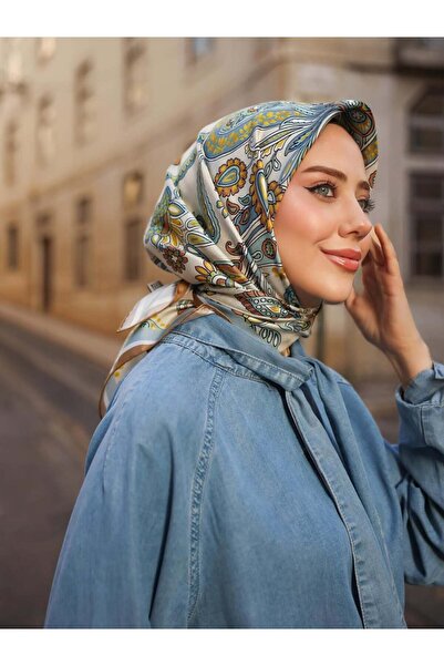 Belli Elephant Tooth Blue Ethnic Pattern Tivil Pure Silk Scarf-Kvs0758