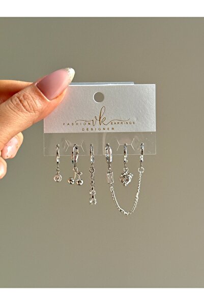 YOUES JEWELRY ÇELİK KADIN 6'LI KÜPE SETİ GÜMÜŞ RENK SİLVER