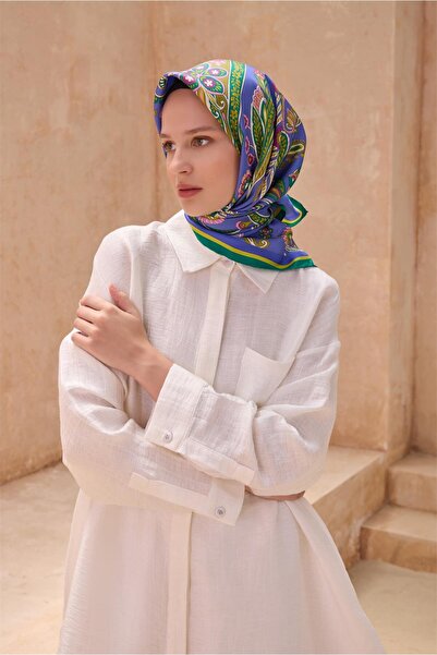 Belli Violet Green Ethnic Pattern Tivil Pure Silk Scarf-Kvs0755