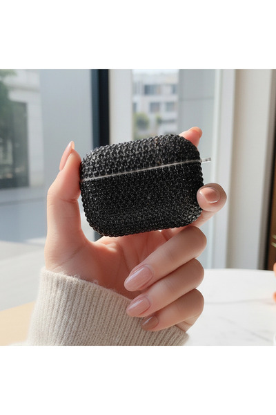 CaseOnn حافظة ابل ايربودز برو 3 باللون الأسود اللامع مع حجر كريستالي