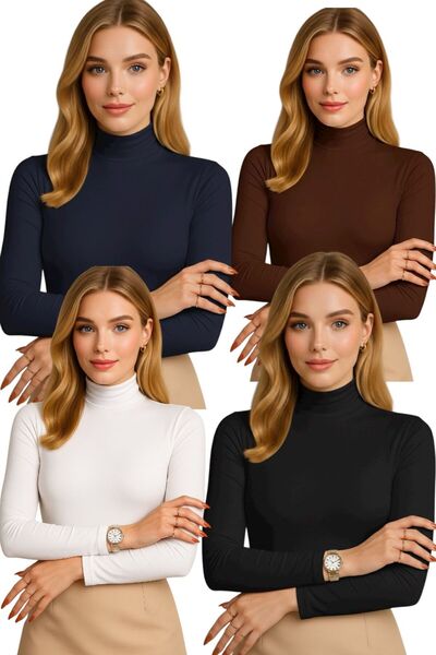 bykombincim Kadın Uzun Kollu YARIM Balıkçı Yaka Body 4’lü KOMBİN – TARZINI BAŞTAN YARAT