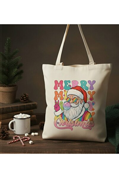 PRİNTOPİA DESİGN حقيبة حمل من الكتان ذات طابع عيد الميلاد المجيد - متينة |   ...