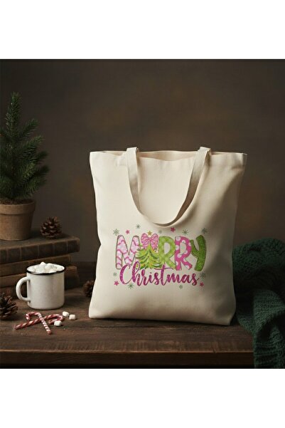 PRİNTOPİA DESİGN New Year Merry Christmas Themed Linen Tote Bag – Durable | Environmentally Friendly | Gift Option