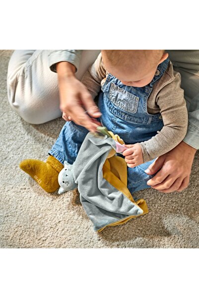 Generic Comfort blanket with soft toy, blue yellow/cat