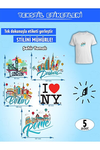 AGG Reklam Iron-On Clothing Label City Themed Set of 5