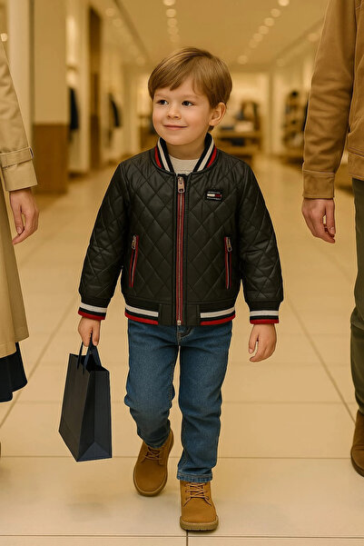 morpembej kadın erkek çocuk Boy's black quilted padded jacket