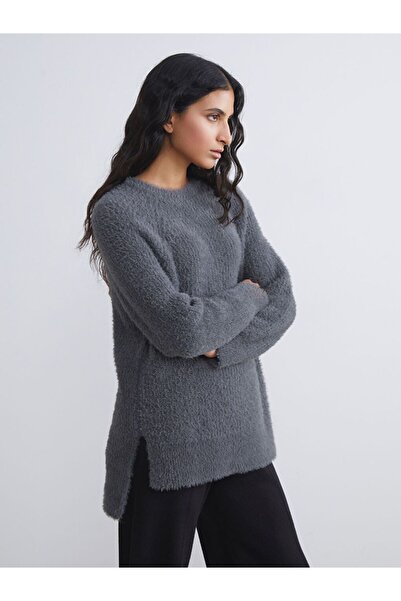 LC Waikiki Lcw Modest Anthracite Crew Neck Women's Knitwear Tunic