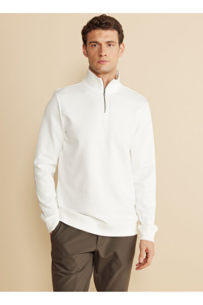 BROOKS BROTHERS Bato Yaka Ekru Erkek Sweatshırt BBFW25MSW002