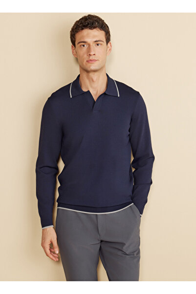BROOKS BROTHERS Polo Yaka Standart Lacivert Erkek Kazak BBFW25MKL022