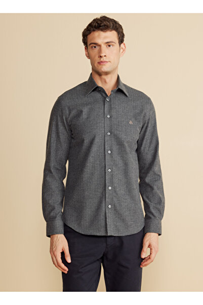 BROOKS BROTHERS Slim Fit Klasik Yaka Antrasit Erkek Gömlek BBFW25MSH009
