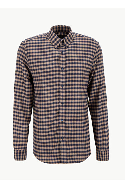 Fabrika Slim Fit Alttan Britli Yaka Ekose Lacivert Erkek Gömlek F5WM-GML 2508