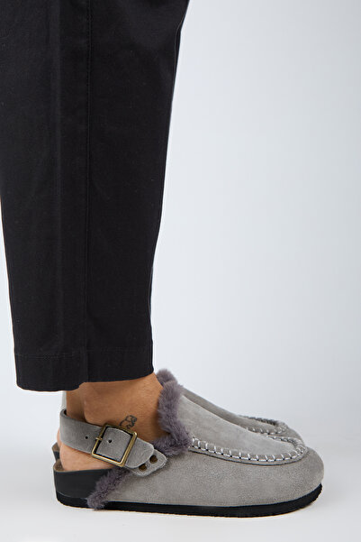 Manijero Premium Alba Series Cured Genuine Leather Soft Footbed Closed Front Sandals Slippers Light Gray