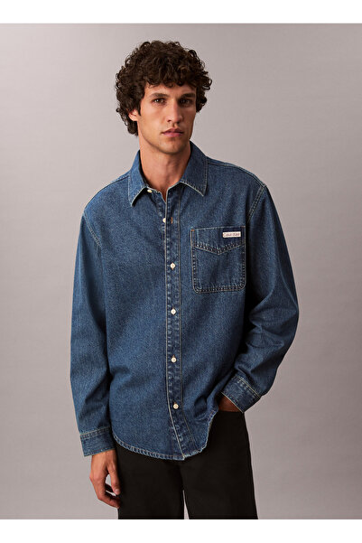 Calvin Klein Jeans Regular Fit Mavi Erkek Denim Gömlek LV04RD764G011 CLASSIC HARBOUR BLUE