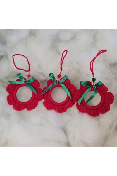 Handmade Ornamente de Crăciun croșetate manual – set 3 decorațiuni colorate, 7 cm