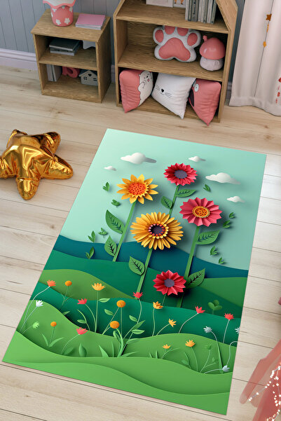 Tepeli Home Kabartma Desenli Çocuk Odası Halısı Yumuşak Kaymaz Taban ve Makin...