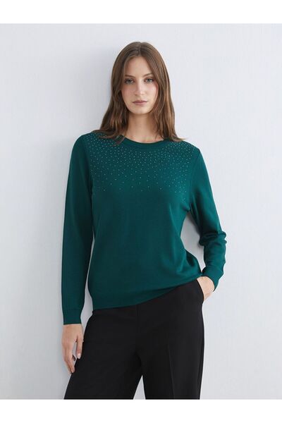 LC Waikiki Pulover de tricotat pentru femei LCWAIKIKI Classic guler rotund Stone