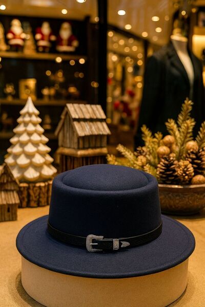 FELLMENS Navy Blue Gondola Unisex Hat with Cashmere Guitar Accessory Detail