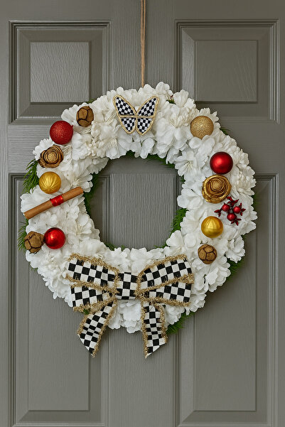 Marrone Large Wreath 45 cm Door Ornament White Flowers