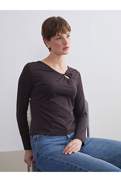 LC Waikiki Lcwaikiki Basic Plus Size V-Neck Shirred Blouse