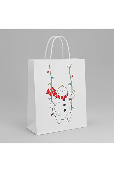 Armada Τσάντα δώρου από χαρτί με λευκή λαβή με στριφτή λαβή – με αυτοκόλλητο με θέμα τον χιονάνθρωπο (8x18x24 cm)
