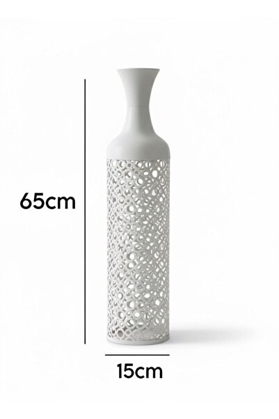 Noor High-quality vase set, white iron with an elegant circular pattern, 15*50, 17*65, 20*85