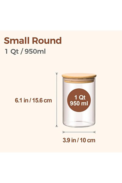 ComSaf 950 ml Storage Jars with Lid, Set of 6, Airtight Glass Jars with Bamboo Lids