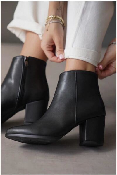 markasende Cizme de damă cu toc cu fermoar negru marca Sende Siri