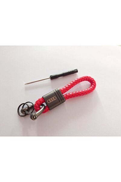 OEM Metal keychain with braided red leather and Audi logo