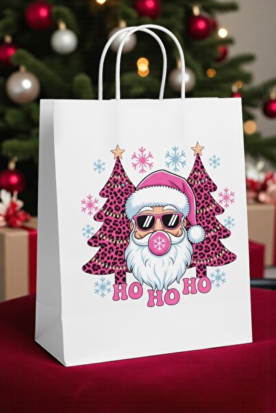 Armada حقيبة هدايا ورقية بيضاء بمقبض ملتوي مكونة من 3 قطع - مع ملصق بتصميم سا...