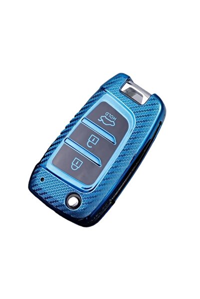 OEM Husă cheie carbon albastru cheie briceag Hyundai Sonata, Santa Fe, Verna ...