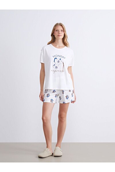 LC Waikiki Lcw Dream Crew Neck Printed Women's Shorts Pajamas Set