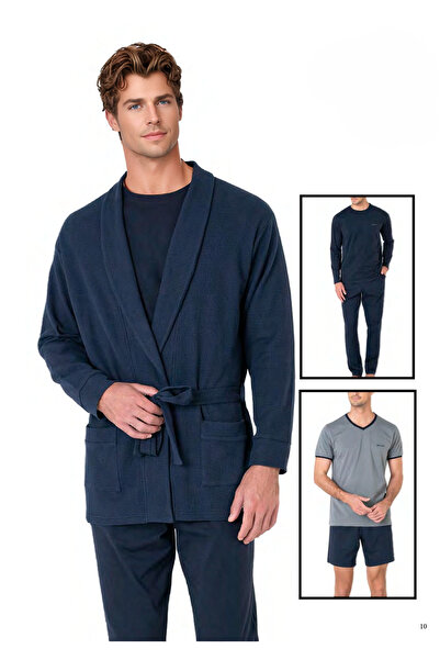 Pierre Cardin Men's 5-Piece Pajama Set with Robe – Long and Short Sleeve Sets, Shorts Combination