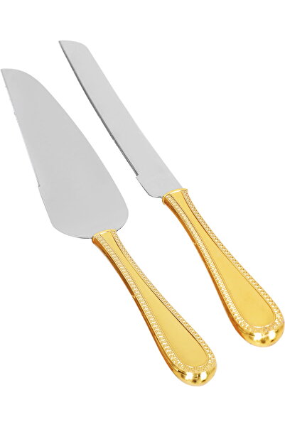 Dania طقم ملاعق تقديم الكيك الفولاذية، قطعتين - فضي ذهبي