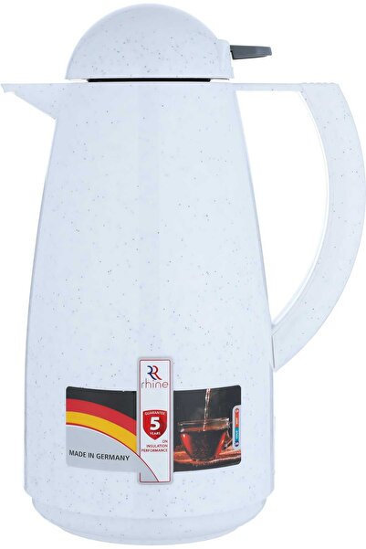 Rhine ترمس راين، سعة 1 لتر، علبة داخلية زجاجية حرارية، مفتاح ضغط - أبيض