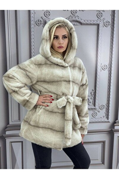 GLAMSI Luxury eco-fur jacket with drawstring and snaps