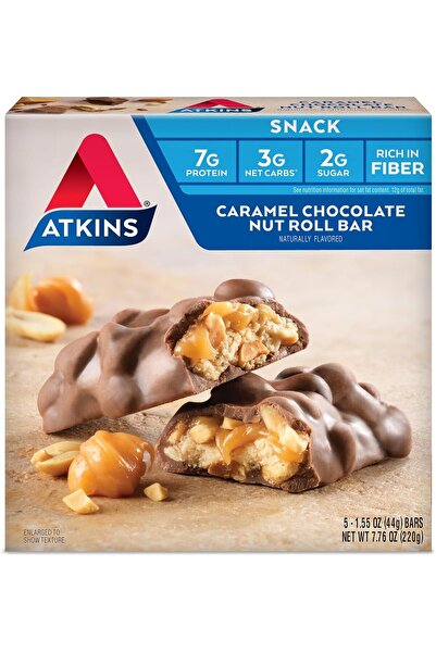 ATKN Atkins Caramel Chocolate Peanut Roll Snack, 5-count, 1.5 oz (44 g each)