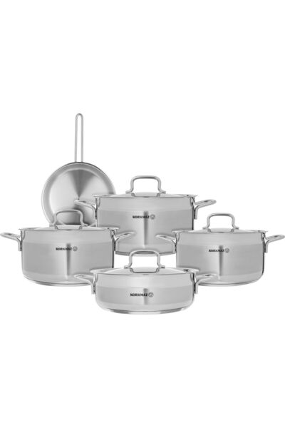 Generic KorKmaz Alpha Steel Cookware Set, 9 Pieces - Silver