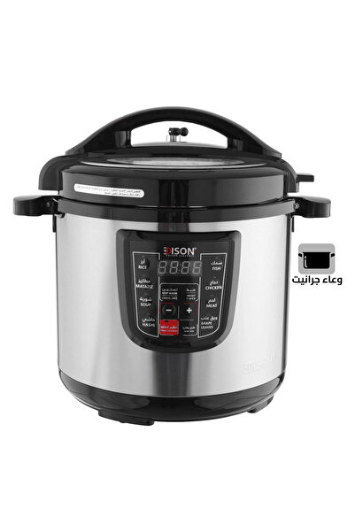 Edison Electric Pressure Pro Cooker, Granite Inner Pot, 1200W, 8L, 10 Functions, GT811-W - Black Sil