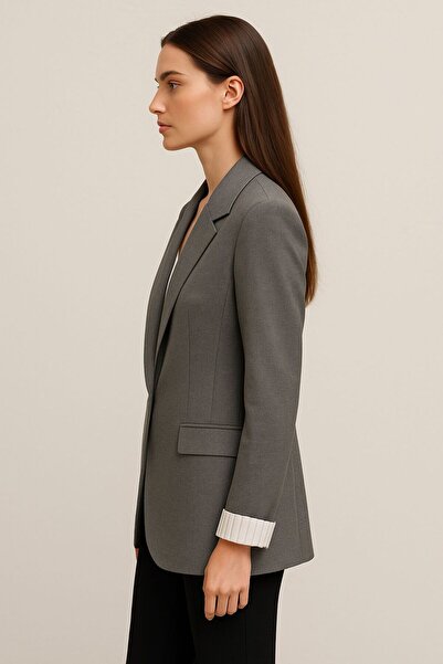 citycenterfashion Women's Pocket Detailed Polyviscose Fabric Fold Sleeve Blazer Jacket Cty-Abr-9067